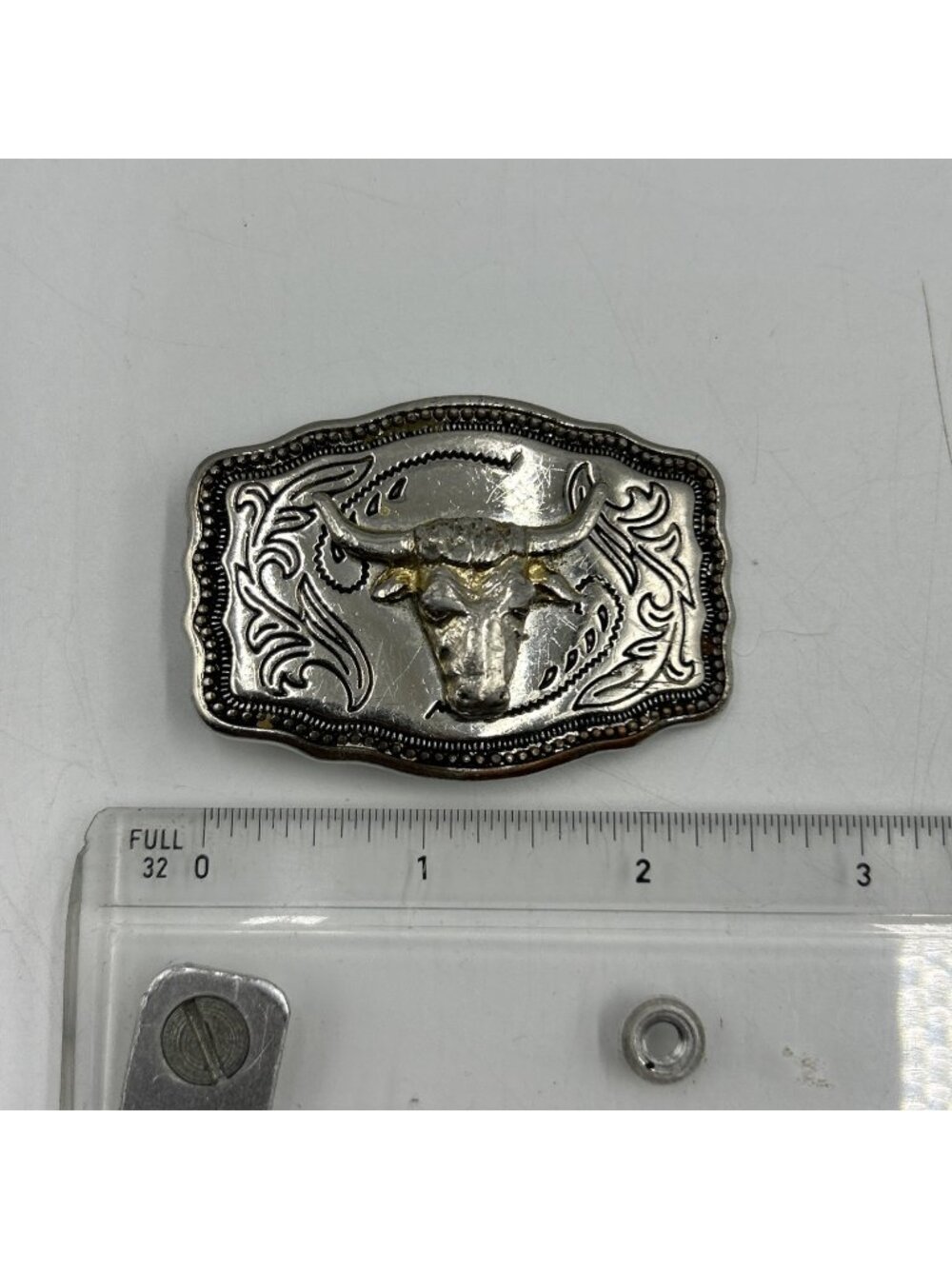 Vintage Rodeo Cowboy Belt Buckle Metal Longhorn Bull Steer Western Made In USA✅